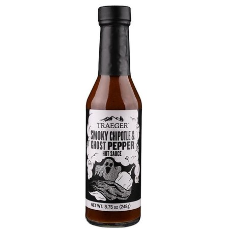 TRAEGER Hot Sauce, Ghost Pepper, Smoky Chipotle Flavor, 875 oz Bottle HOT002
